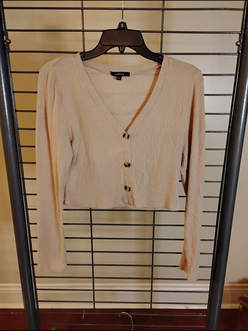 Ambiance‎ Ribbed Button-Front Crop Top — Soft Beige